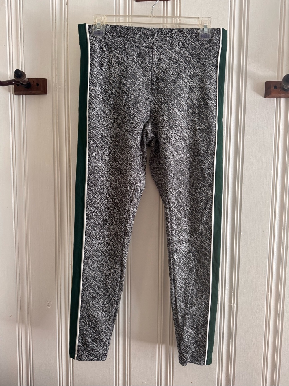 Express Heather Gray Leggings with Dark Green Side Stripes